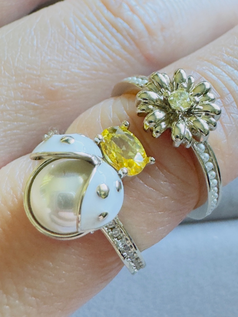 Ladybug Pearl Adjustable Ring Set of 2